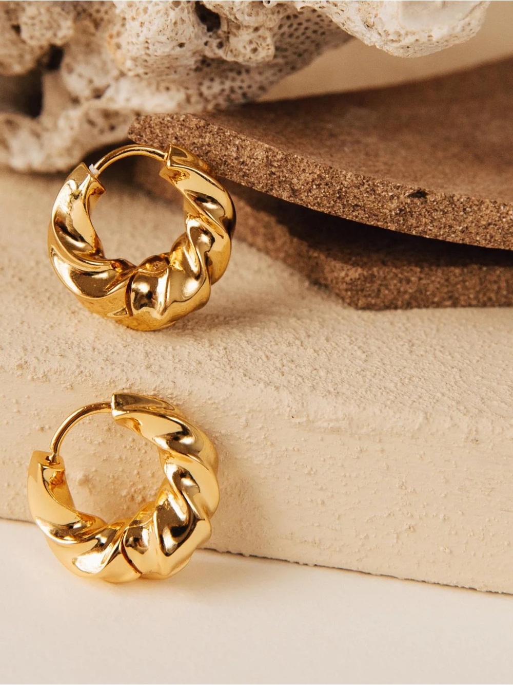 Gold Twisted Hoop Earrings - Women's Jewelry